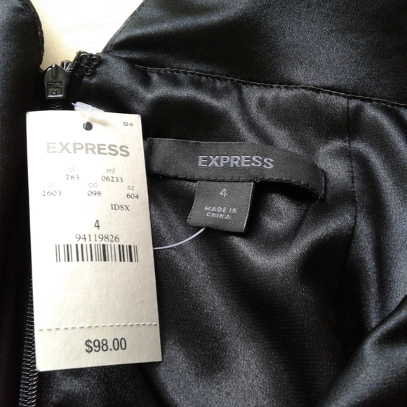 Express Black Silk Dress Fit & Flare Lined 4 - Picture 8 of 8